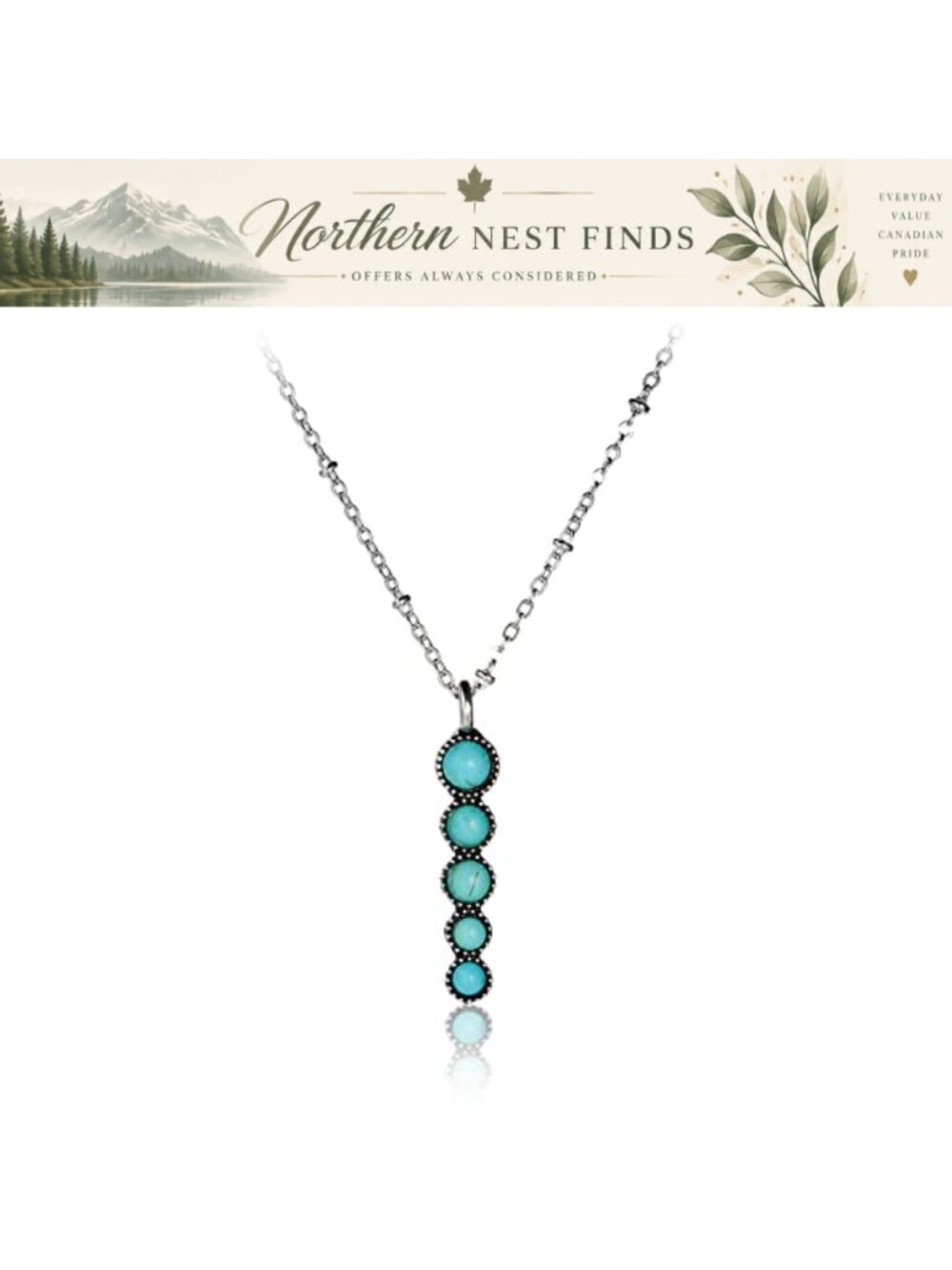 Natural Turquoise Necklace Boho Silver Cross Pendant Handmade Western